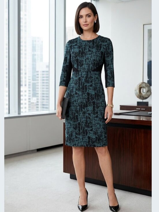 Judith & Charles Dresses & Skirts - JUDITH & CHARLES Virgin Wool Abstract Sheath Dress Slimming Womens 6 Career Work